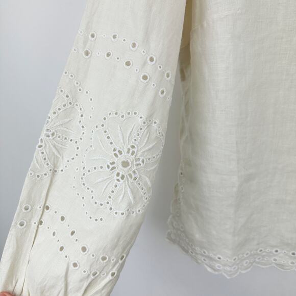 J.Crew Bungalow Embroidered Top Linen Natural Beige Boho Relaxed Small NWT - Picture 11 of 11